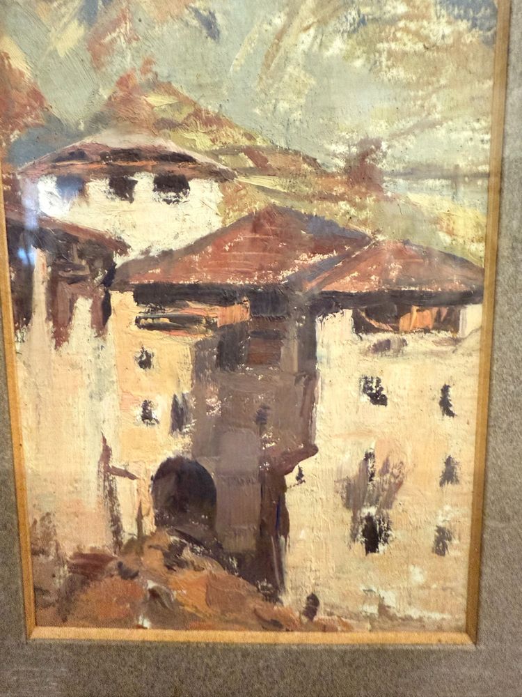 Coppia di acquerelli/olio su carta, firmati Simi sul retro, fine '800, 32x24 e 23x39 cm. Raffigurant