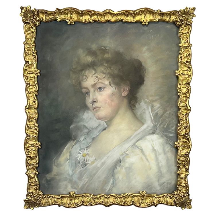 PASTEL SOUS VERRE ENCADRÉ DU XIXe REPRESENTANT UN PORTRAIT DE FEMME ELEGANTE