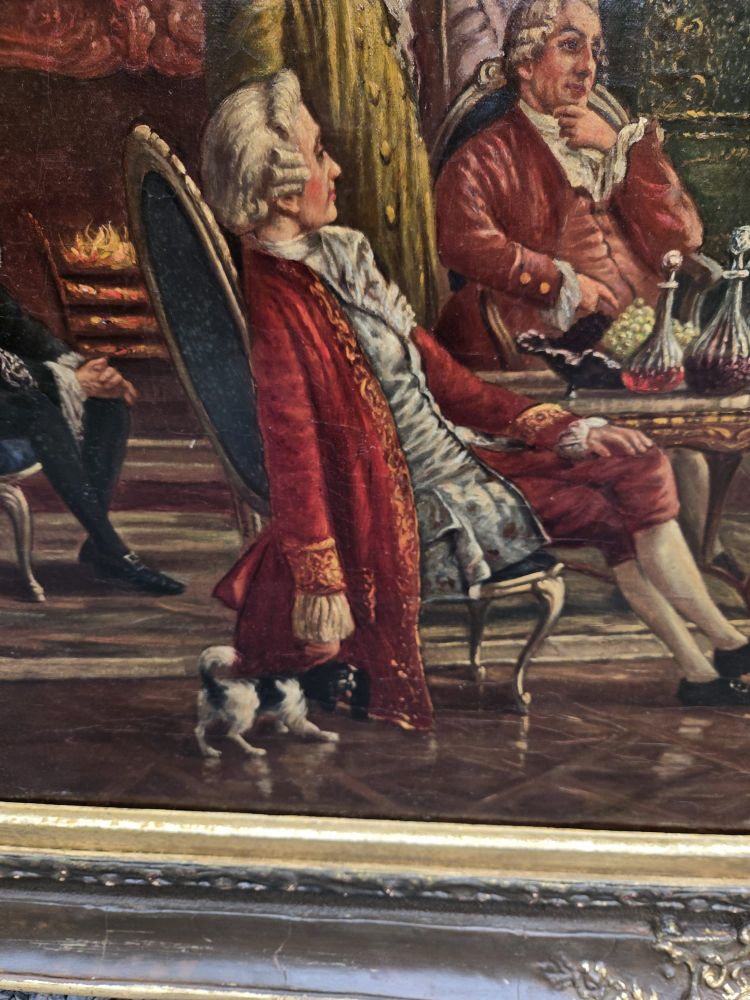 Scena da salotto del XVIII secolo – Importante olio su tela.