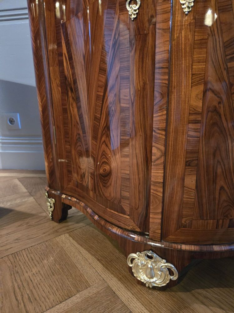 Pair of Regency corner cabinets with support height in violet wood.
