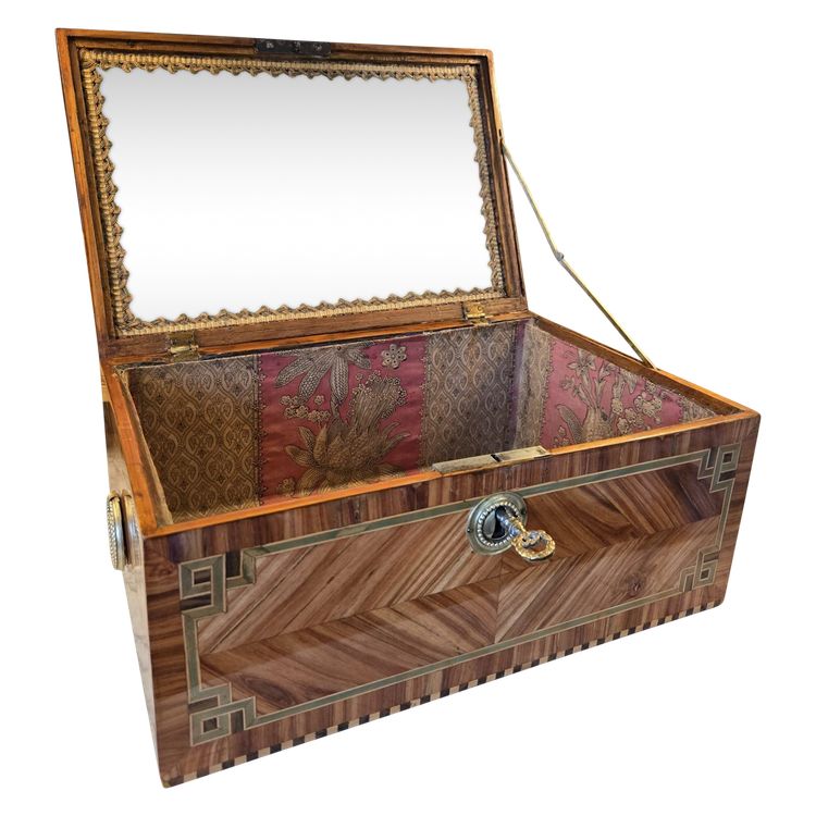 Large Travel Box in Marquetry and Indian Fabric – Louis XVI period, circa 1780.