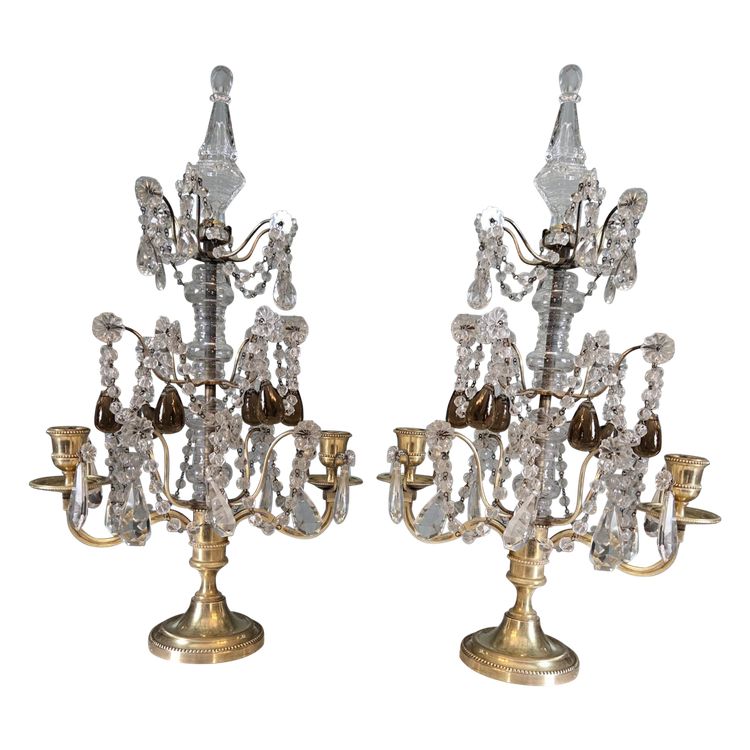 Coppia di Girandoles in cristallo e bronzo dorato, periodo Napoleone III – Francia, circa 1860.