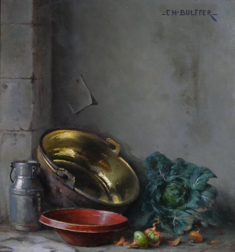 Charles BULFFER 1858-1934 Natura morta con verdure, dipinto, circa 1900, Alsazia Benner Henner