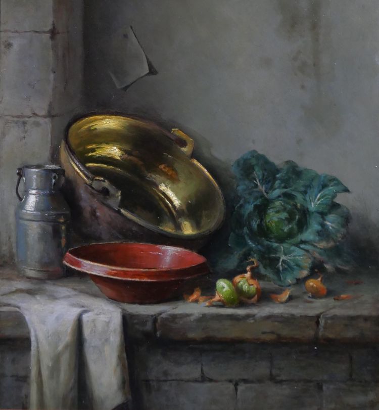Charles BULFFER 1858-1934 Natura morta con verdure, dipinto, circa 1900, Alsazia Benner Henner