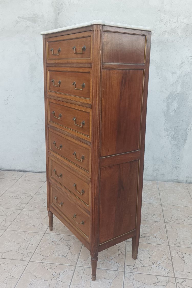 Cassettiera Luigi XVI in mogano con 6 cassetti