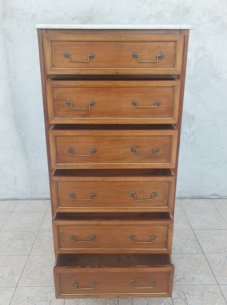 Cassettiera Luigi XVI in mogano con 6 cassetti