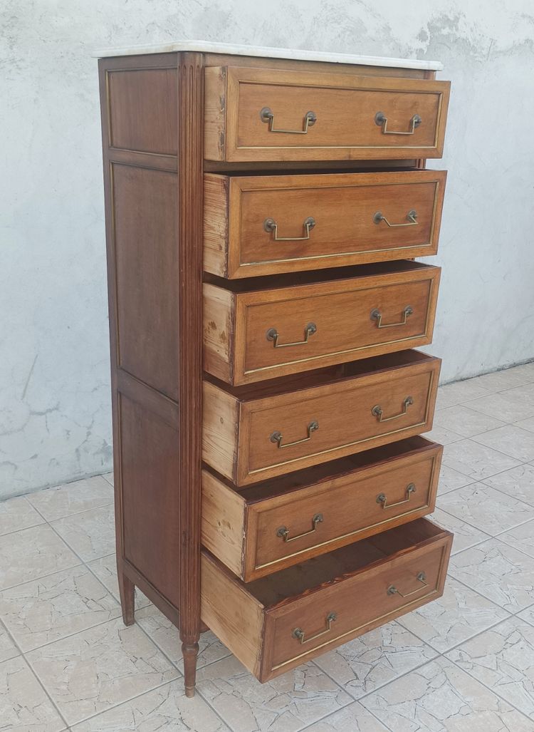 Cassettiera Luigi XVI in mogano con 6 cassetti