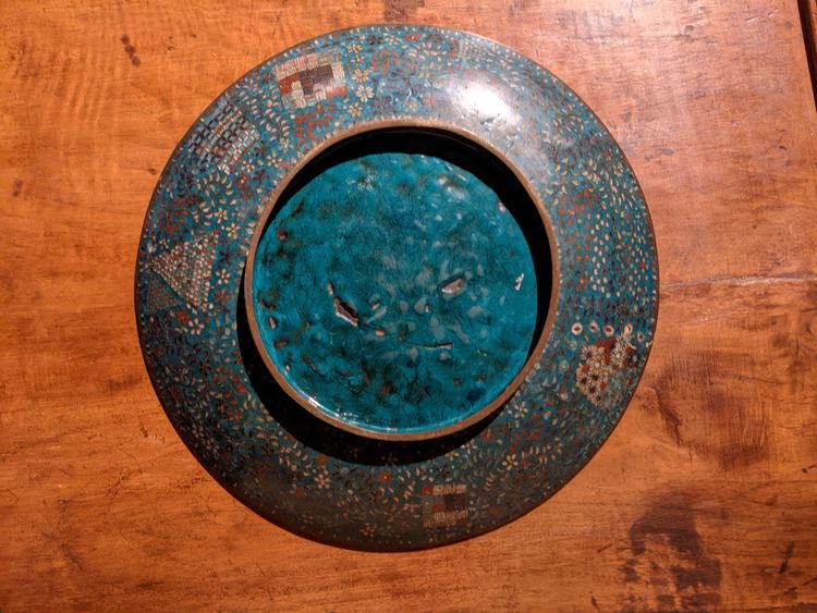 Large round cloisonné enamel dish