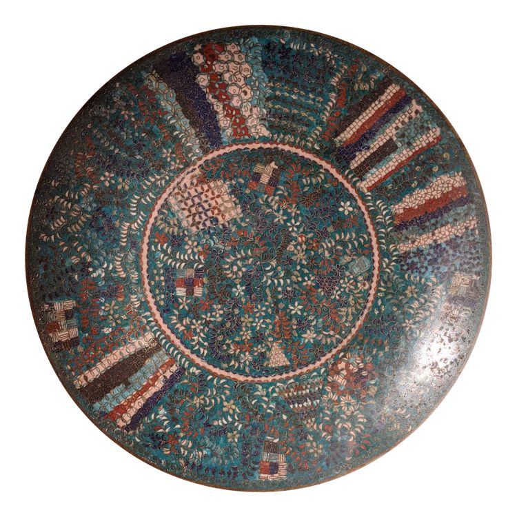 Large round cloisonné enamel dish