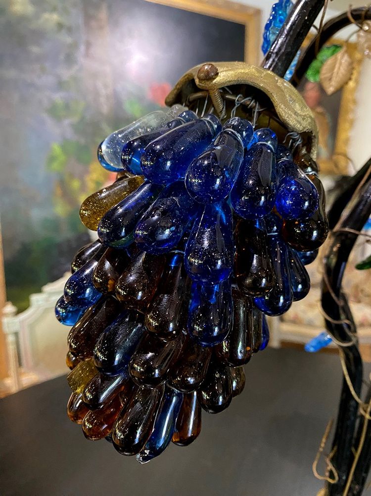 Table lamp with four light arms, globes in the shape of bunches of grapes. Murano 20th century