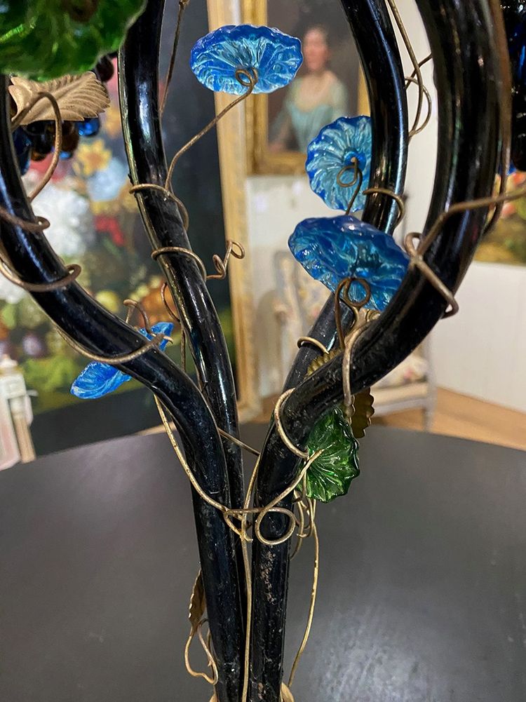 Table lamp with four light arms, globes in the shape of bunches of grapes. Murano 20th century