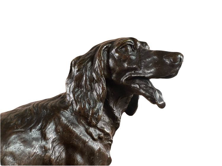 Grande animale in bronzo firmato Alfred Dubucand – Cane da caccia e lepre – XIX secolo