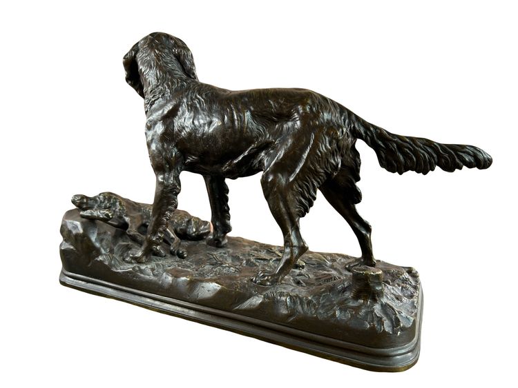 Grande animale in bronzo firmato Alfred Dubucand – Cane da caccia e lepre – XIX secolo