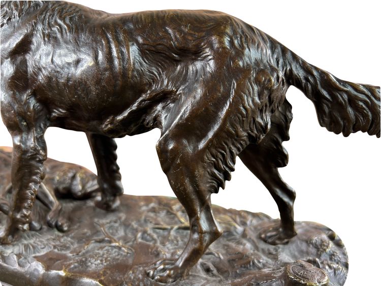Grande animale in bronzo firmato Alfred Dubucand – Cane da caccia e lepre – XIX secolo
