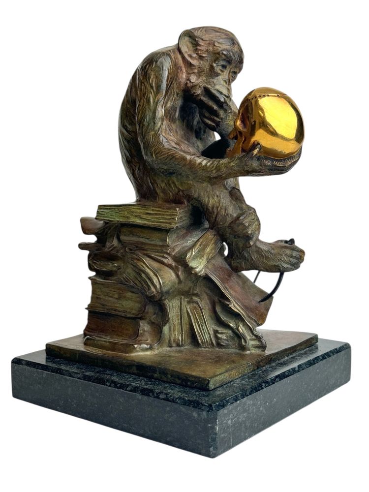 Wolfgang Hugo Rheinhold scultura in bronzo Scimmia con teschio