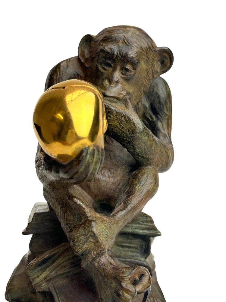 Wolfgang Hugo Rheinhold scultura in bronzo Scimmia con teschio