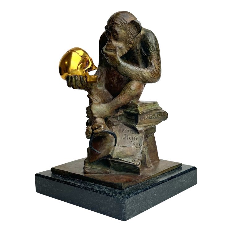 Wolfgang Hugo Rheinhold scultura in bronzo Scimmia con teschio