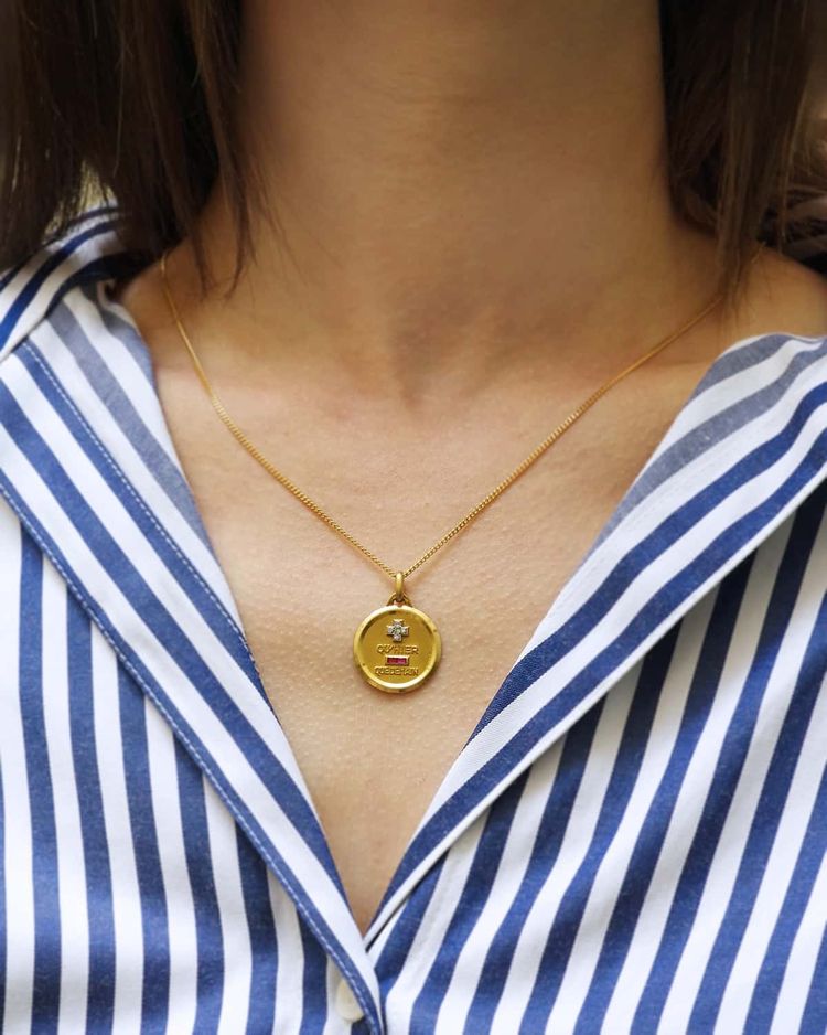 Medaglia Augis Love di medie dimensioni in oro giallo 18k, medaglia vintage, ciondolo d'amore, gioiello sentimentale