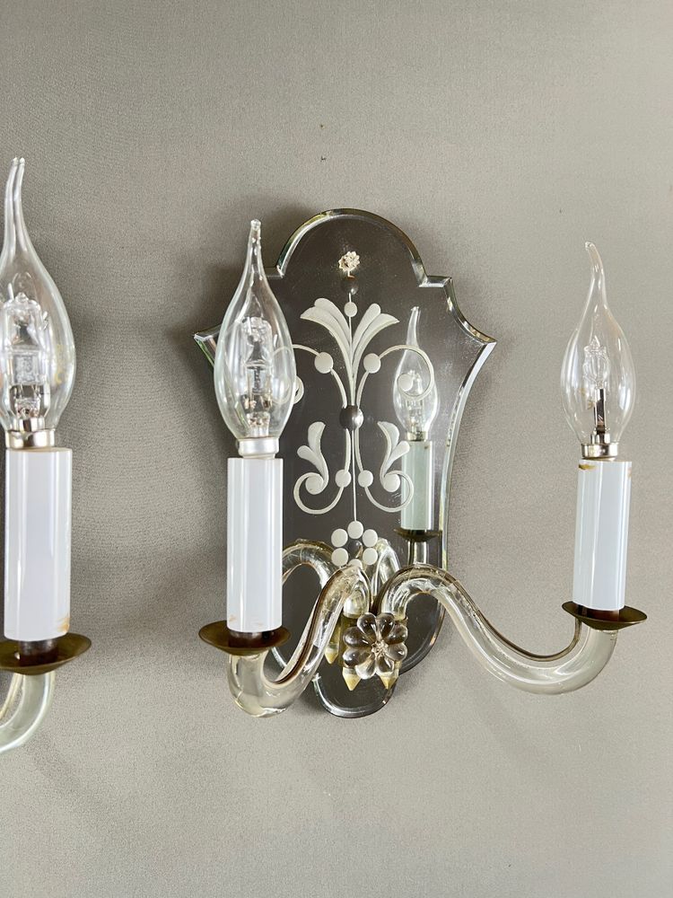 Coppia di applique in vetro di Murano e specchio, XX secolo