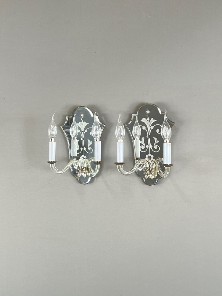 Coppia di applique in vetro di Murano e specchio, XX secolo