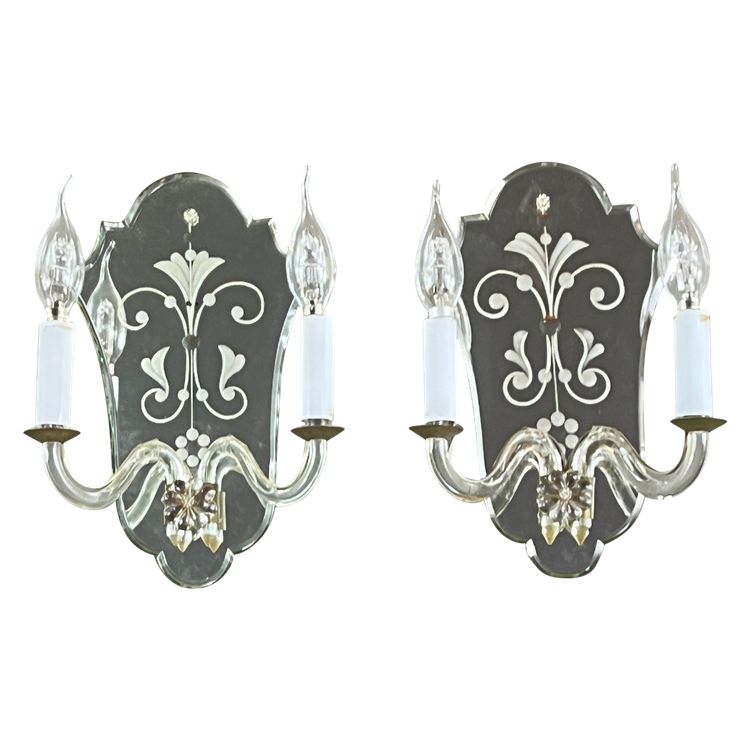 Coppia di applique in vetro di Murano e specchio, XX secolo