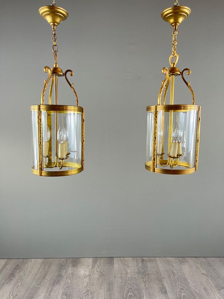 Pair of Bronze and Brass Lanterns, 20th Century
