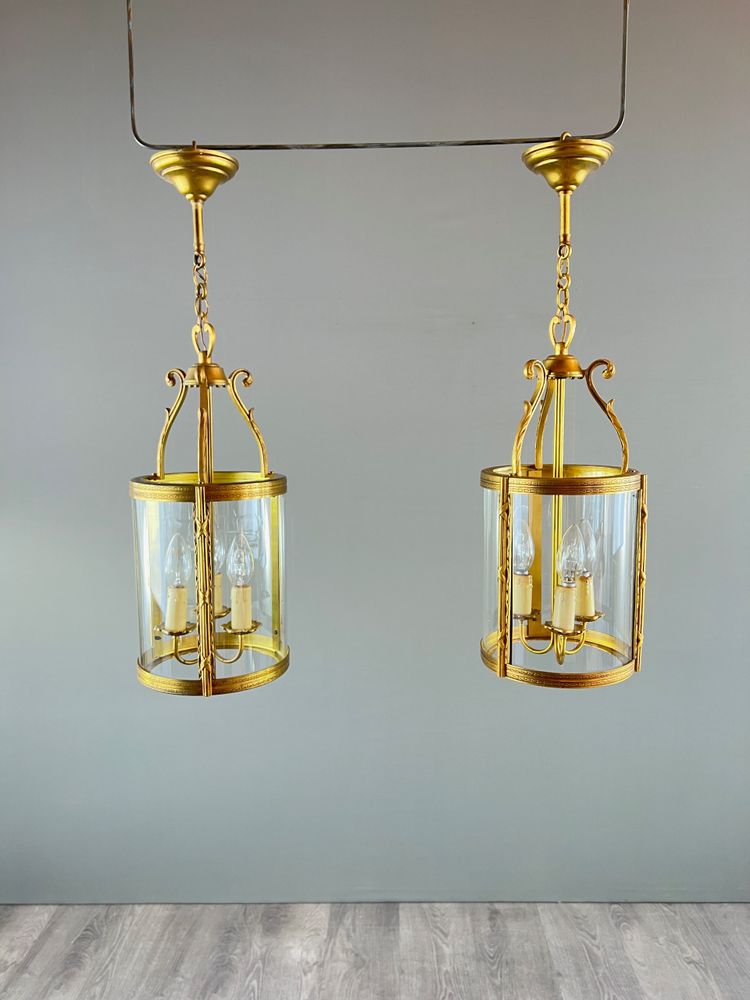 Pair of Bronze and Brass Lanterns, 20th Century