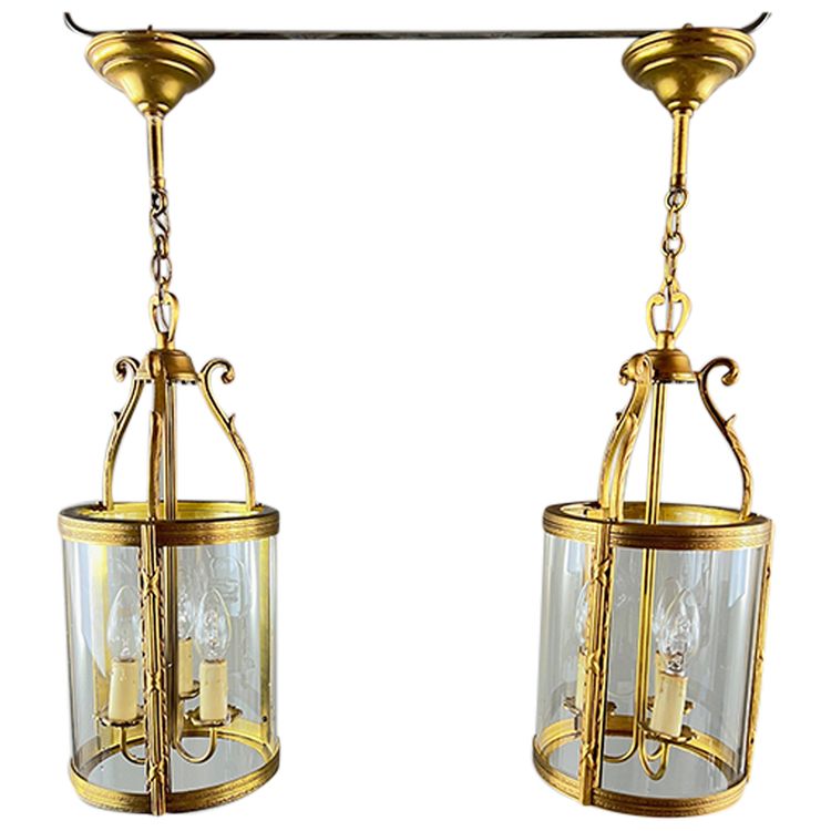 Pair of Bronze and Brass Lanterns, 20th Century