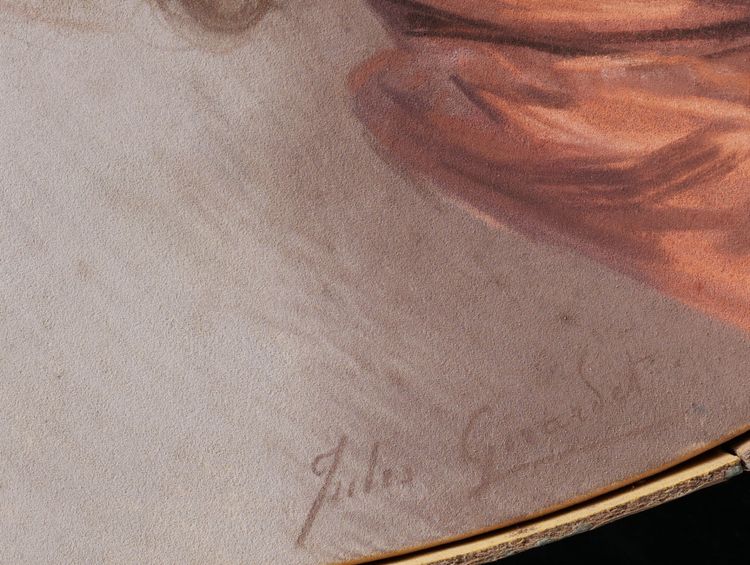 Jules GIRARDET, Ritratto di una giovane ragazza con gli occhi verdi, in un abito rosso