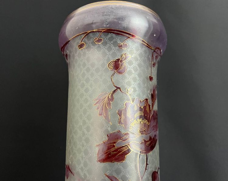 Large Art Nouveau Style Enameled Glass Vase