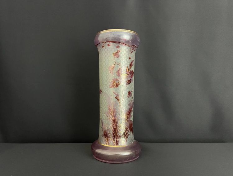 Large Art Nouveau Style Enameled Glass Vase