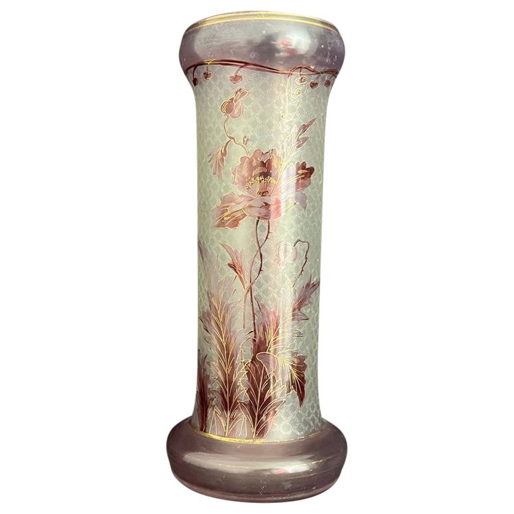 Large Art Nouveau Style Enameled Glass Vase