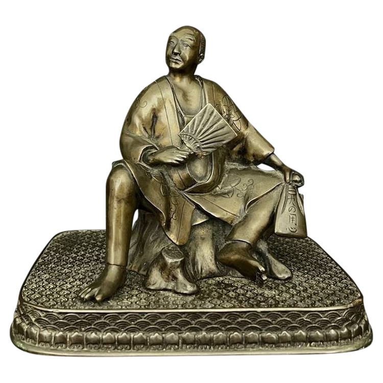 Scultura in bronzo raffigurante uno studioso seduto – Giappone, periodo Meiji (1868-1912)