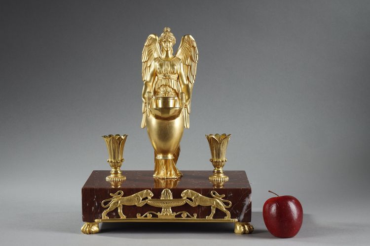 Calamaio in bronzo dorato e marmo rosso griotte, periodo Impero, inizi del XIX secolo