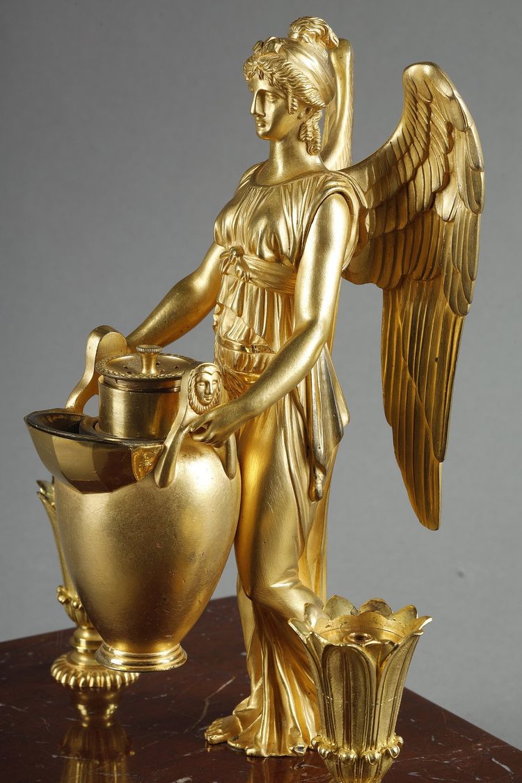 Calamaio in bronzo dorato e marmo rosso griotte, periodo Impero, inizi del XIX secolo