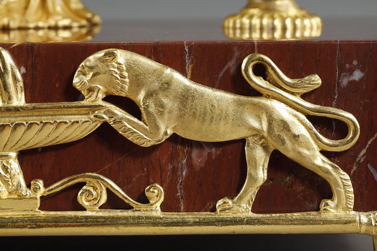 Calamaio in bronzo dorato e marmo rosso griotte, periodo Impero, inizi del XIX secolo