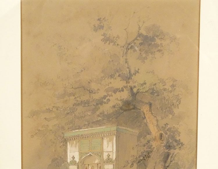 Orientalist Drawing Amedeo Preziosi Ottoman Characters Fountain 19th Century