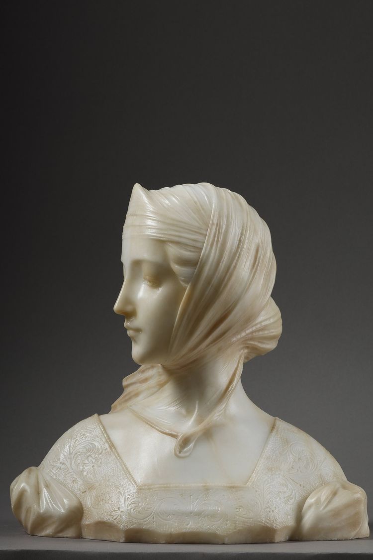 Busto di giovane donna in alabastro, firmato sul retro "A Genna" - Amadéo Gennarelli (1881-1943)