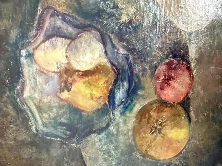 Antico dipinto ad olio, Manfredini, 1944, Trieste, natura morta, 47x38 cm