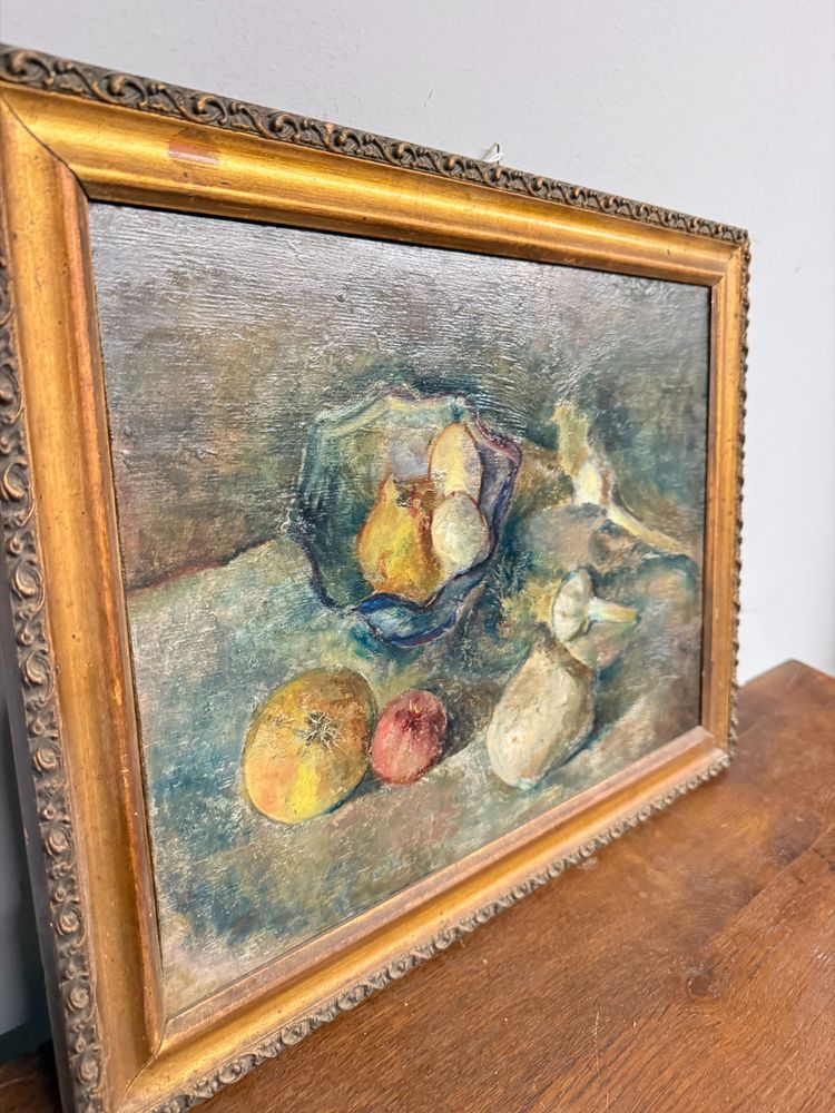 Antico dipinto ad olio, Manfredini, 1944, Trieste, natura morta, 47x38 cm