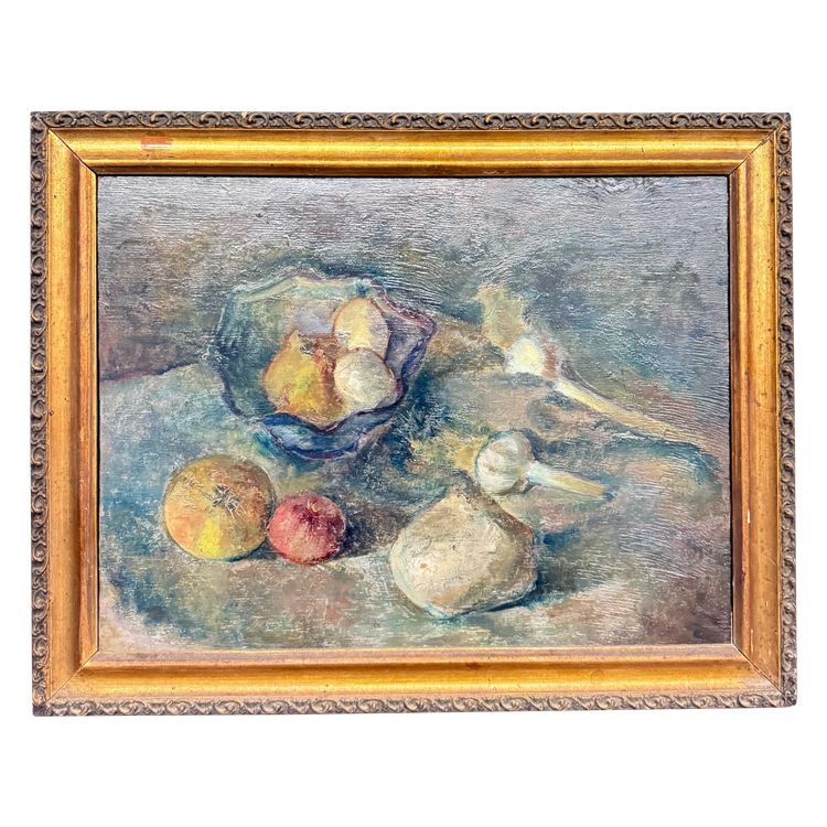 Antico dipinto ad olio, Manfredini, 1944, Trieste, natura morta, 47x38 cm
