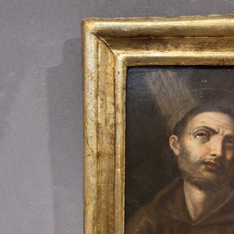 Antikes Ölgemälde auf Holz aus dem 18. Jahrhundert, Heiliger Franziskus