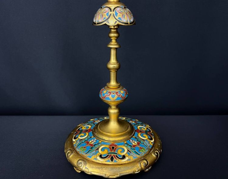 Pair of gilt bronze and champlevé enamel candlesticks – Ferdinand Barbedienne