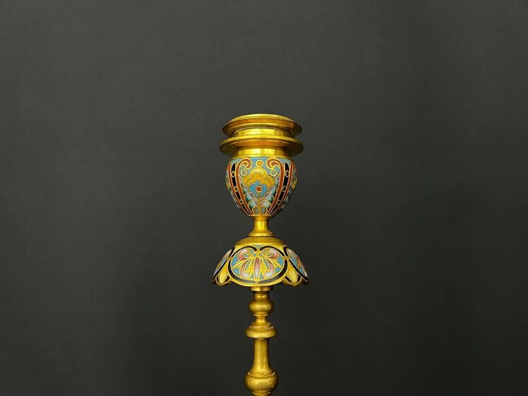 Pair of gilt bronze and champlevé enamel candlesticks – Ferdinand Barbedienne