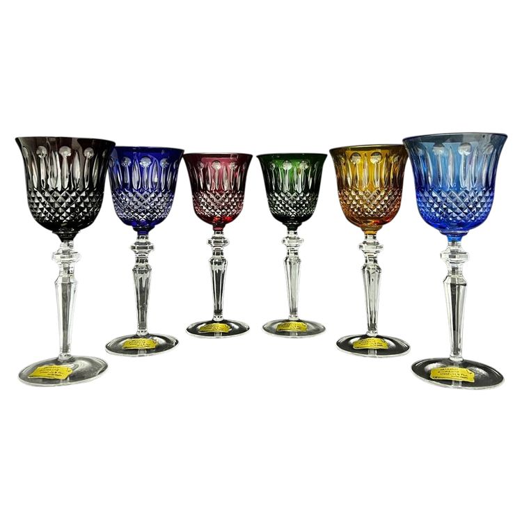 Set of 6 double-walled cut crystal wine glasses