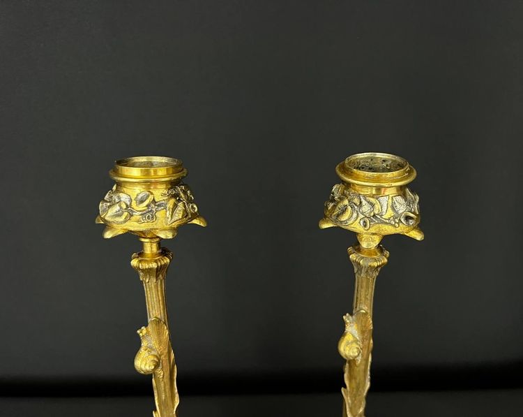 Pair of Louis XV style gilt bronze candlesticks