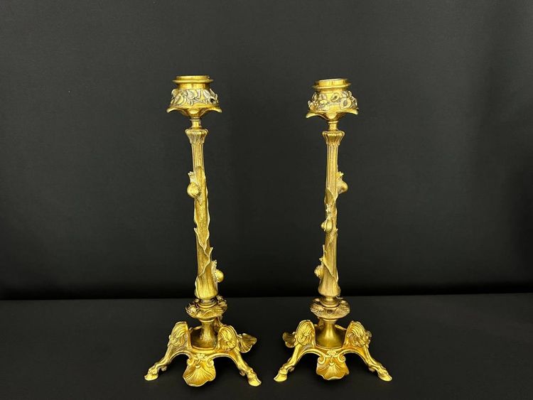 Pair of Louis XV style gilt bronze candlesticks
