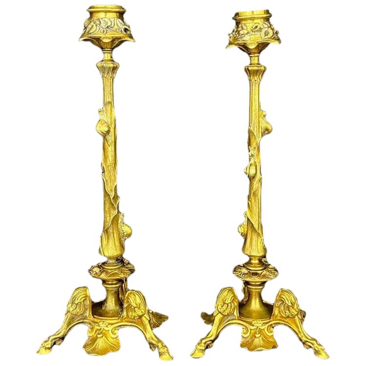 Pair of Louis XV style gilt bronze candlesticks