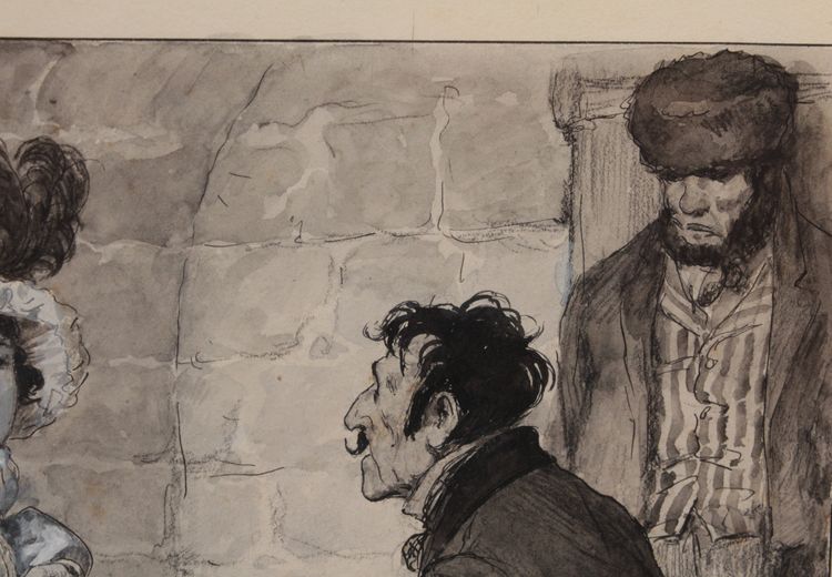 Ink and gouache drawing 'The Visit' Édouard François Zier (1856-1924)