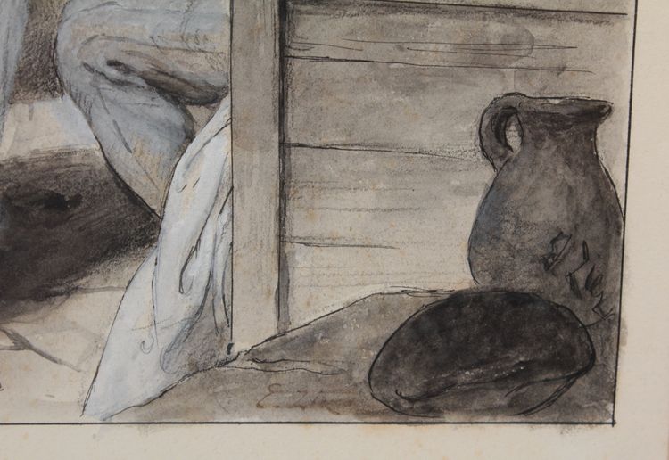 Ink and gouache drawing 'The Visit' Édouard François Zier (1856-1924)